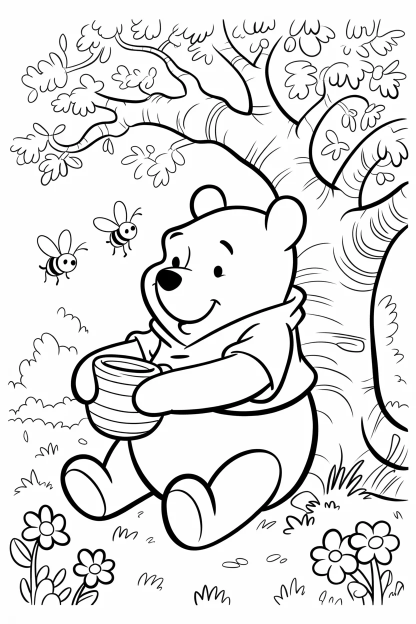 4 Pooh coloring pages free printable