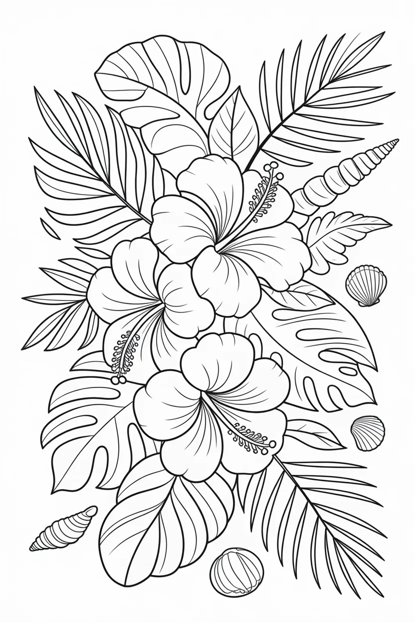 Hibiscus flowers coloring pages free printable