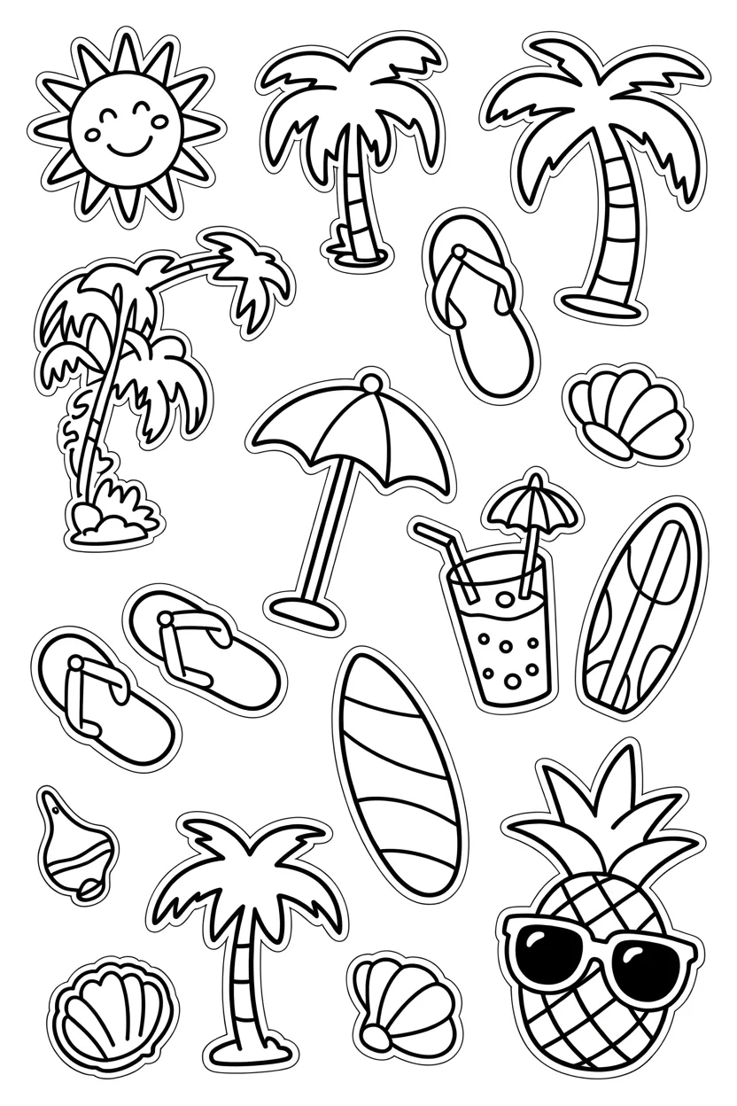 Vacation Doodles Coloring Pages Free Printable
