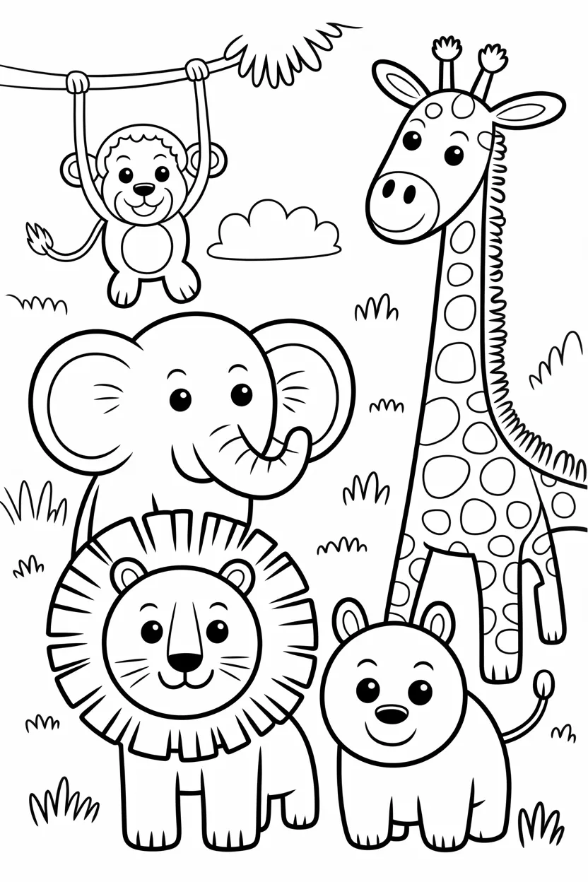 6 Animals coloring pages free printable