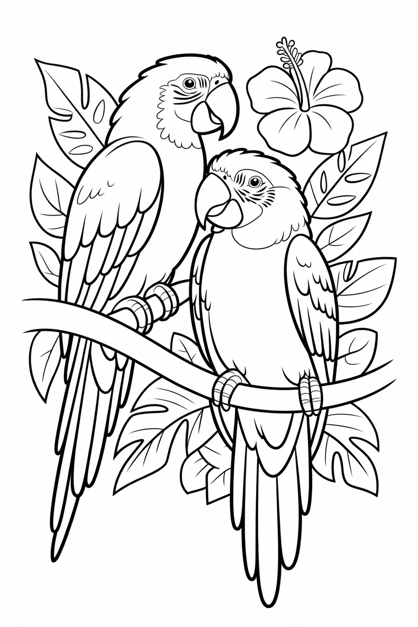 5 Parrots coloring pages free printable