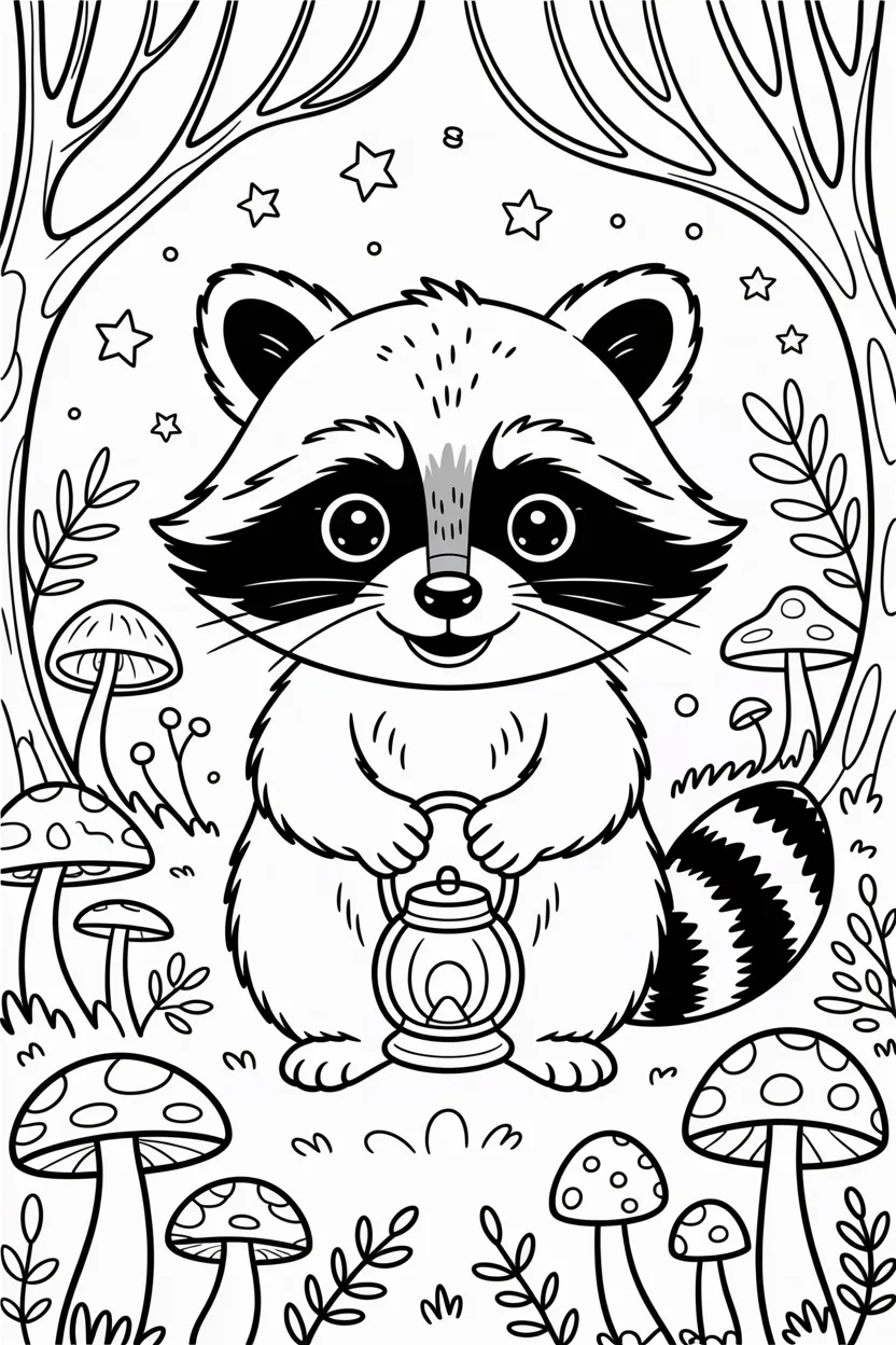 5 Adorable Raccoon coloring pages 