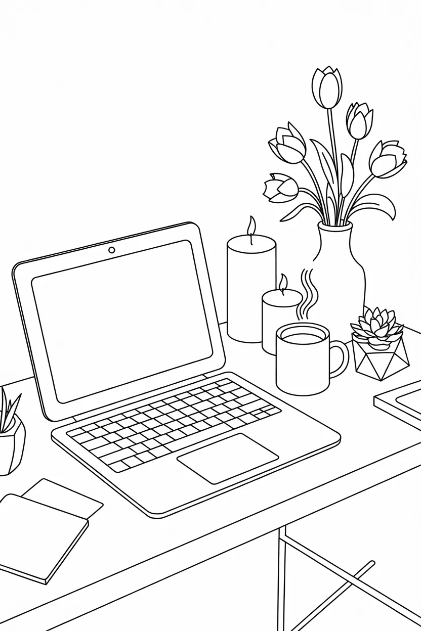 aesthetic desk setup coloring pages free printable