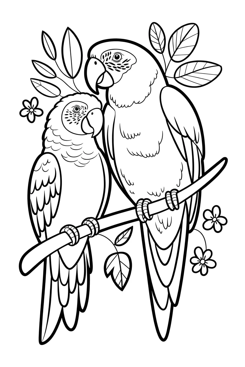 5 Parrots coloring pages free printable
