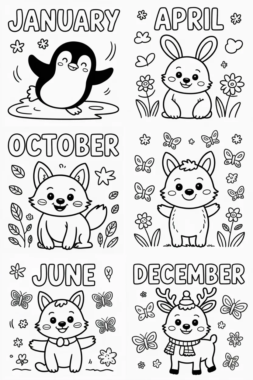 Cute Animal Month Name Coloring Pages Free Printable