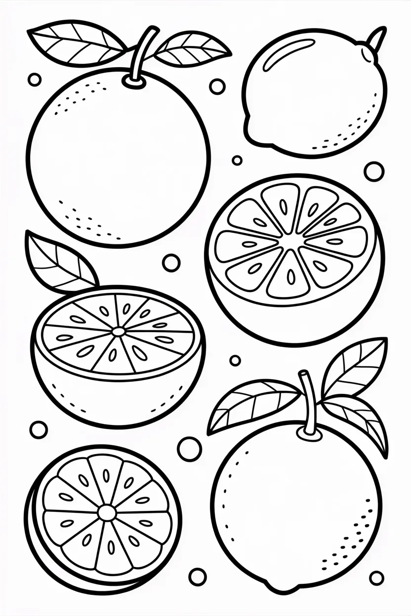 5 Citrus Fruits coloring pages free printable