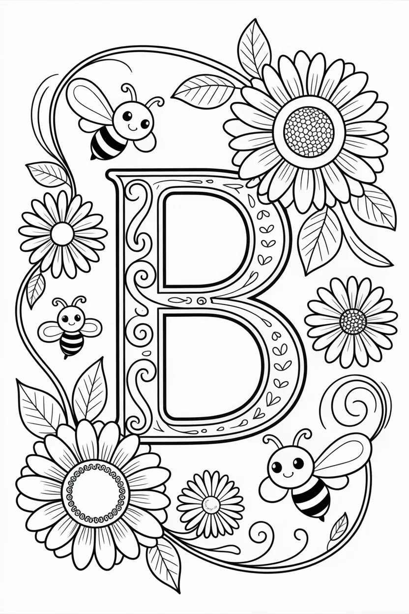 alphabet letter B colorng pages free printable