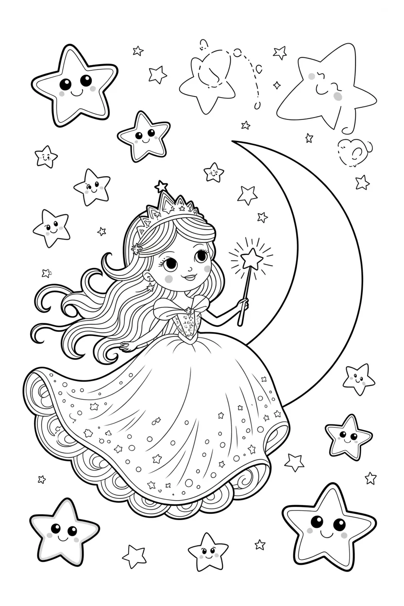 Cute moon princess coloring pages free printable