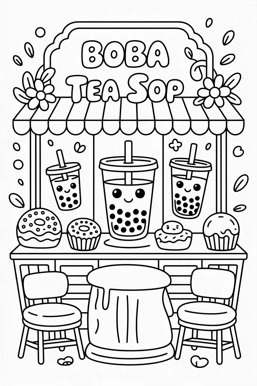 Boba tea coloring pages