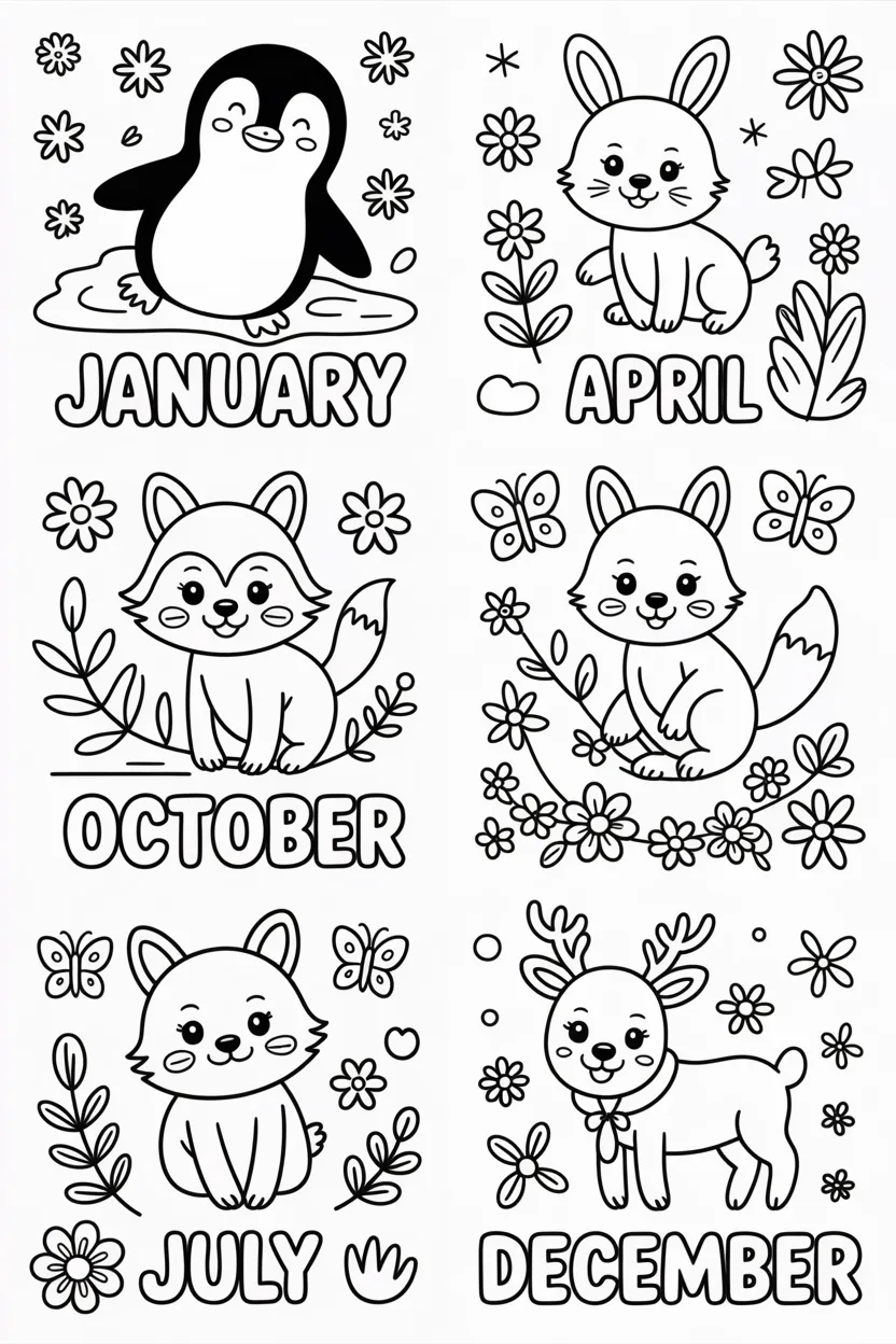 Cute Animal Month Name Coloring Pages Free Printable