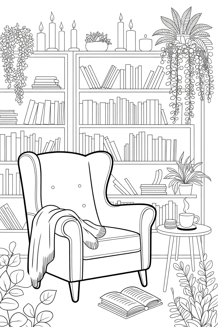 Cozy reading nook coloring pages free printable