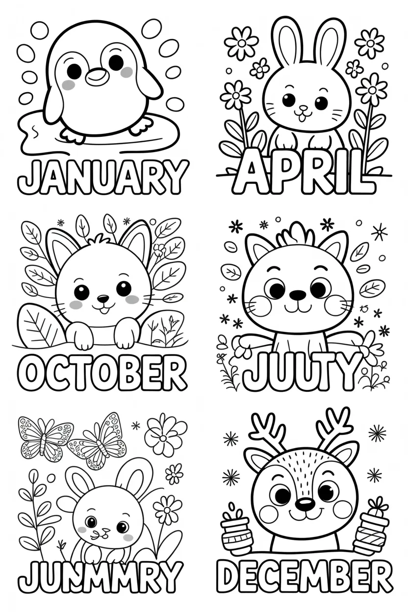 Cute Animal Month Name Coloring Pages Free Printable