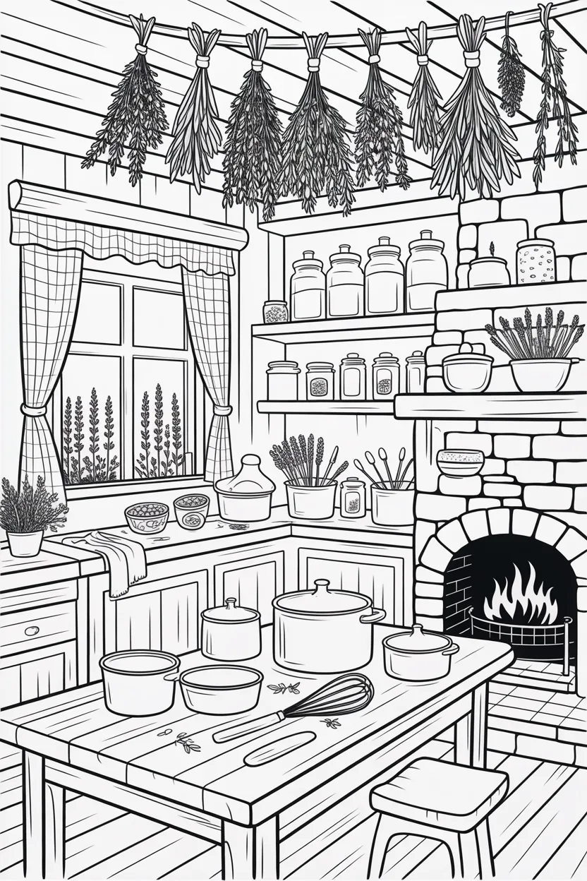 beautiful cozy cottage kitchen coloring pages