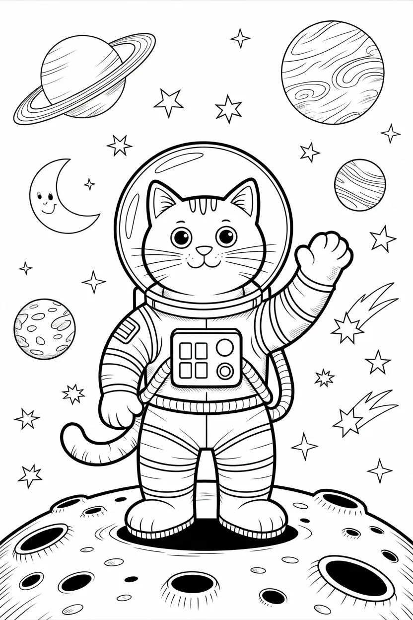 cat astronaut space coloring pages