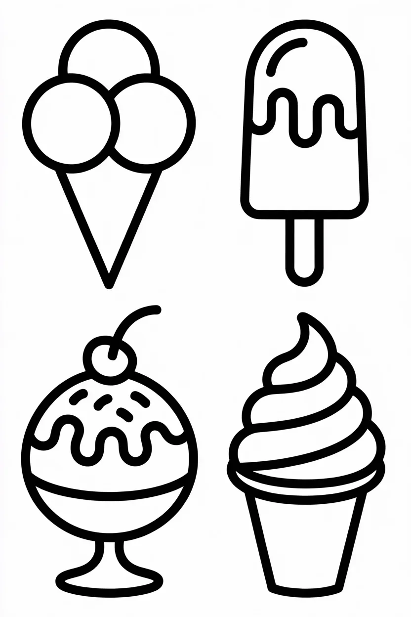 5 Cute Ice Cream coloring pages free printable