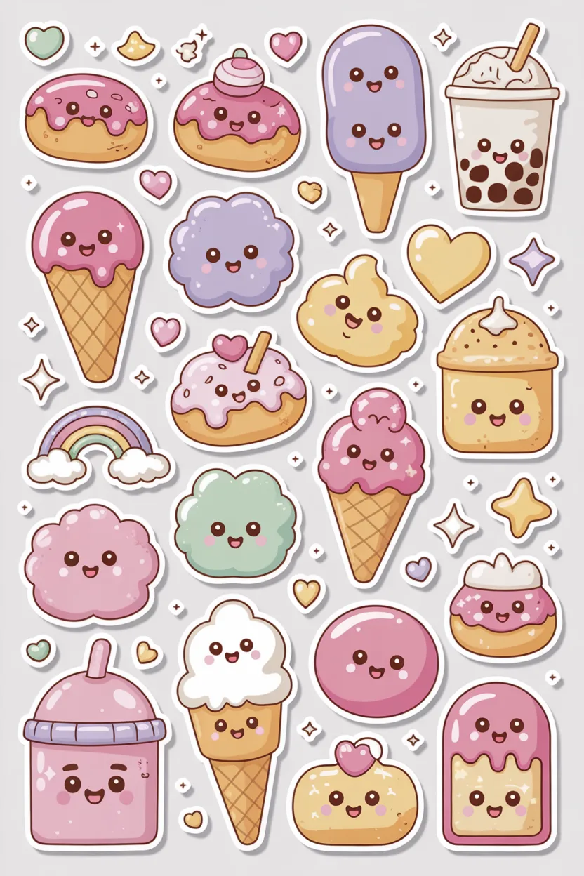 cute kawaii sticker set free printable