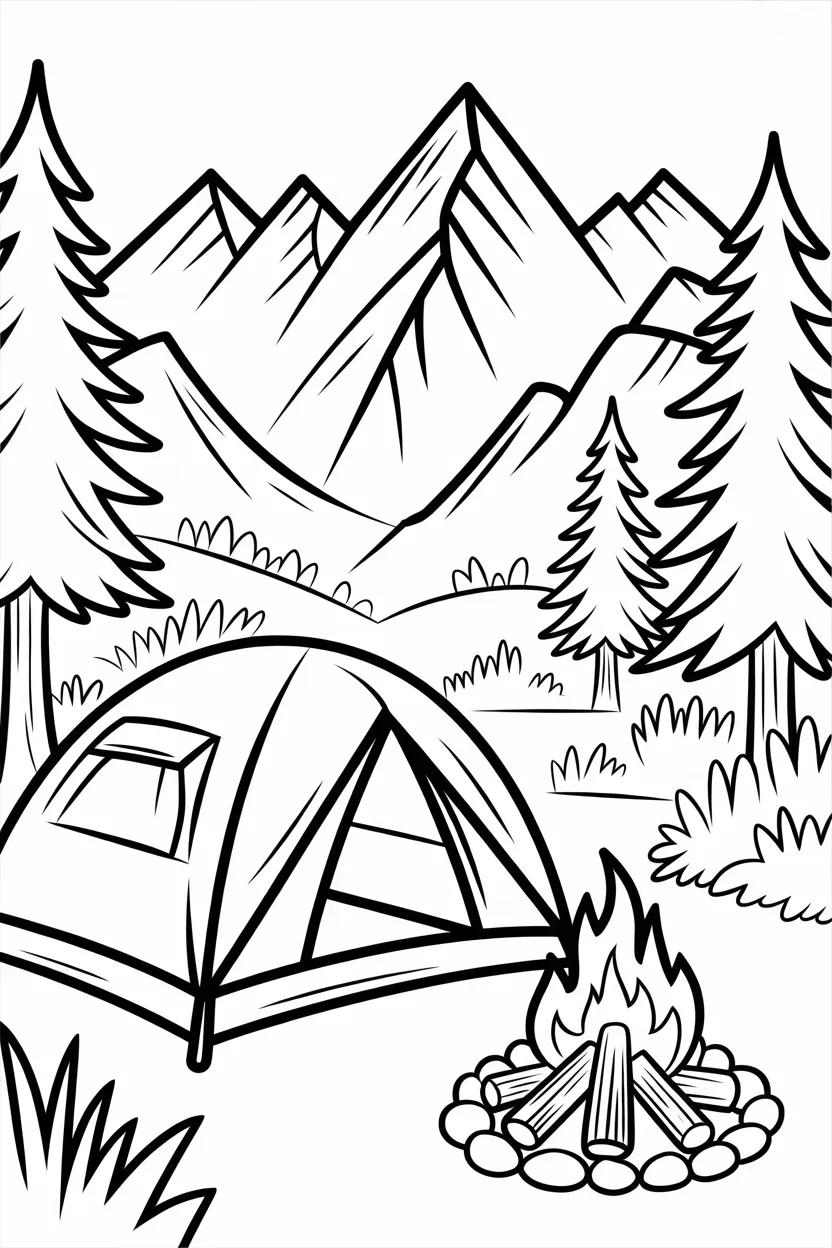 Camping scene coloring pages free printable