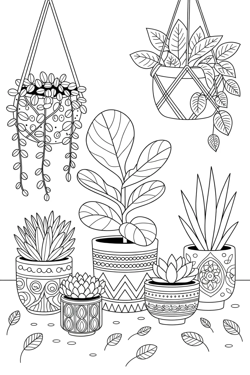 plants in aesthetic pots coloring pages free printable
