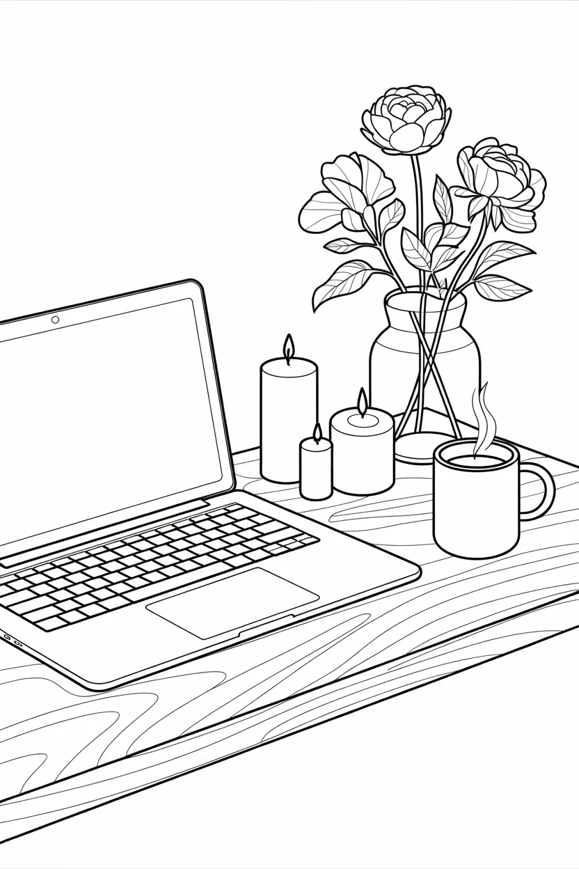 aesthetic desk setup coloring pages free printable