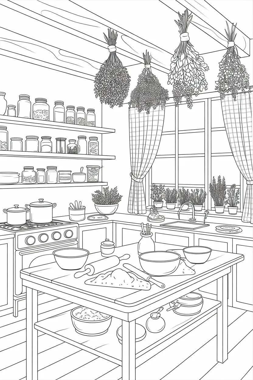 beautiful cozy cottage kitchen coloring pages