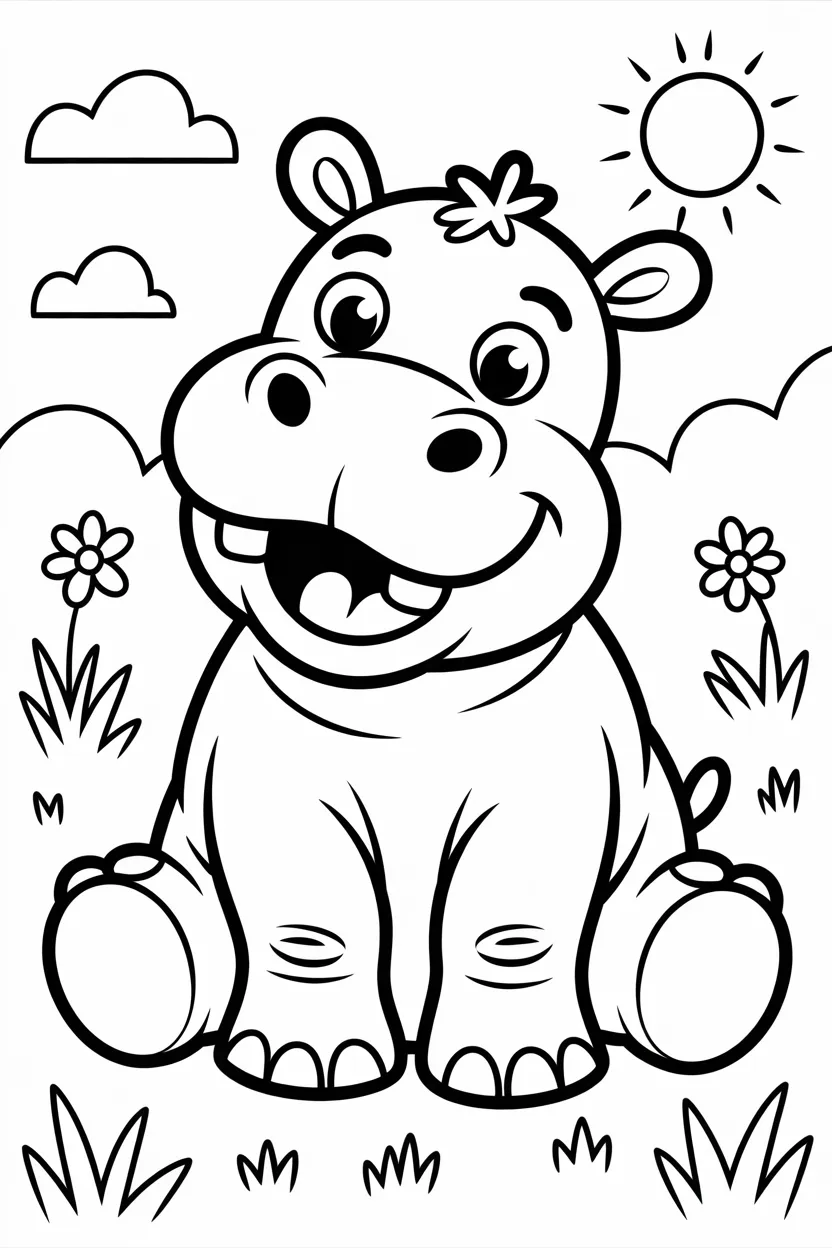 4 Hippo coloring pages free printable for kids