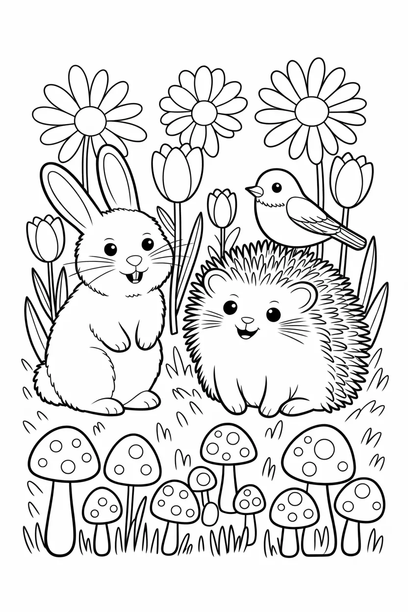 Cute Garden Animals Coloring Pages