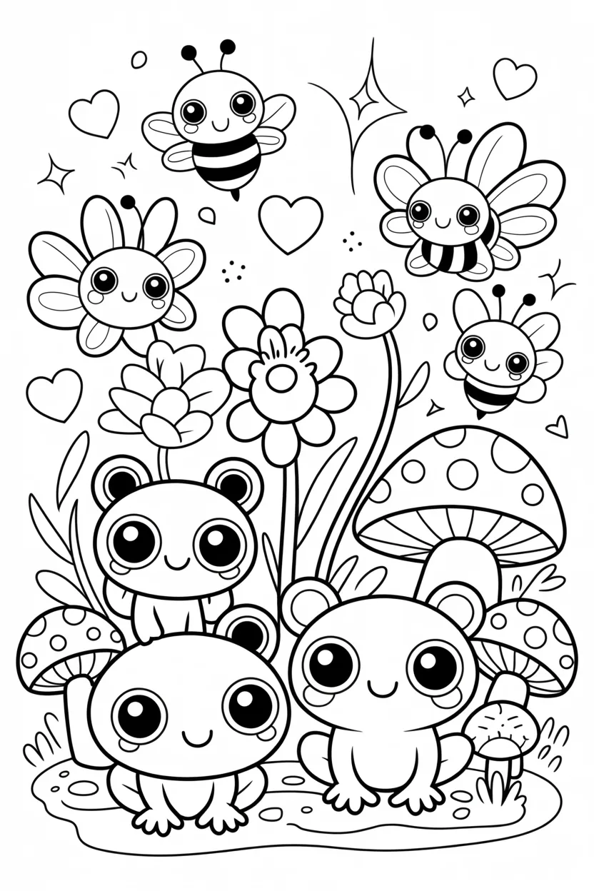 Kawaii garden friends coloring pages free printable