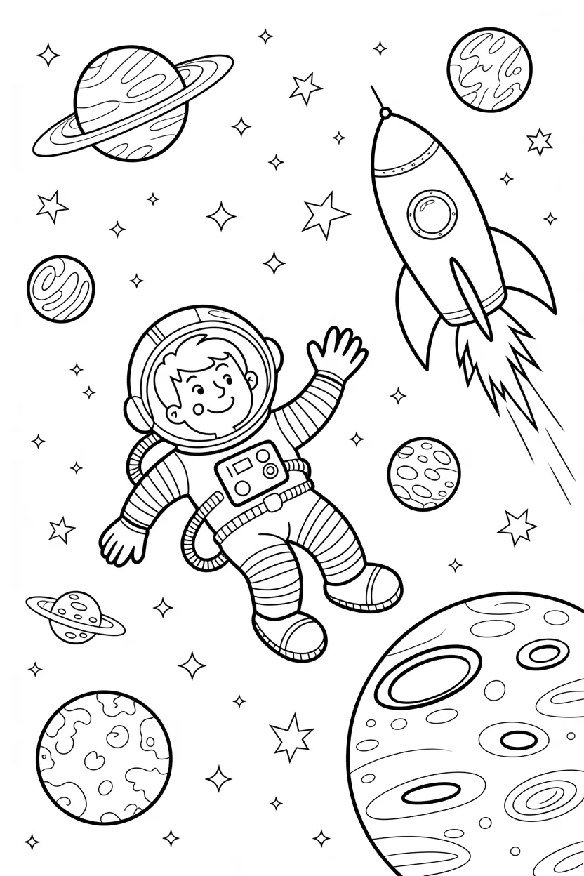 astronout in space coloring pages free printable