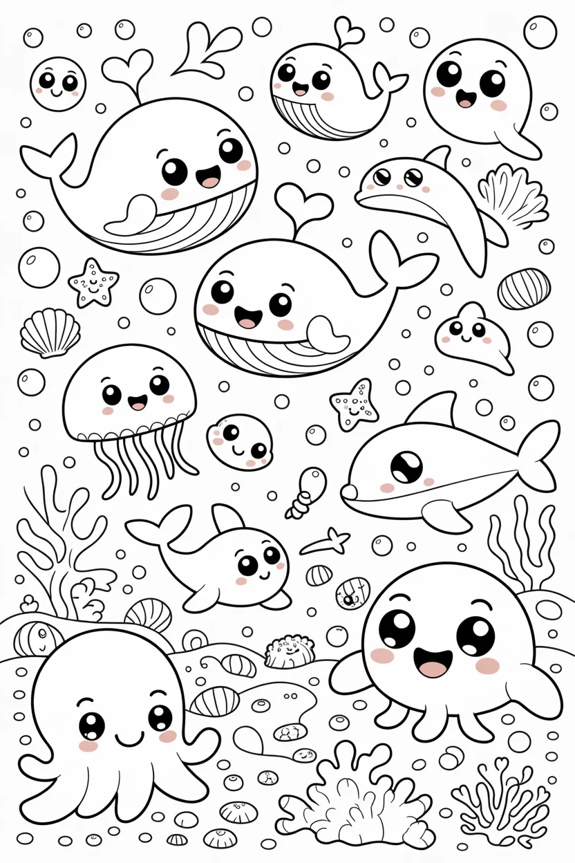 5 Adorable Ocean Creatures Coloring Pages 