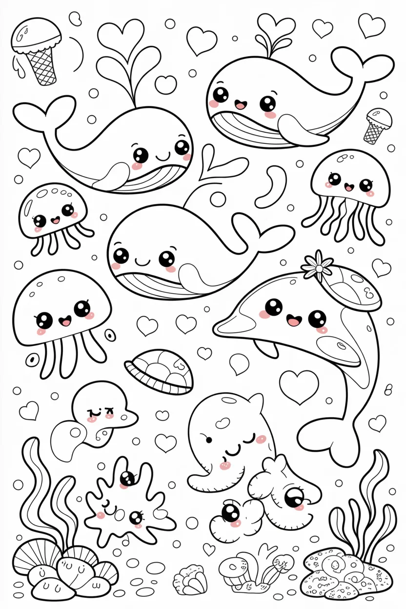 5 Adorable Ocean Creatures Coloring Pages 