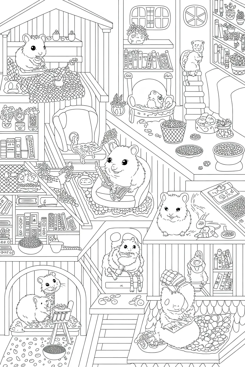 5 Adorable Hamsters Coloring Pages 
