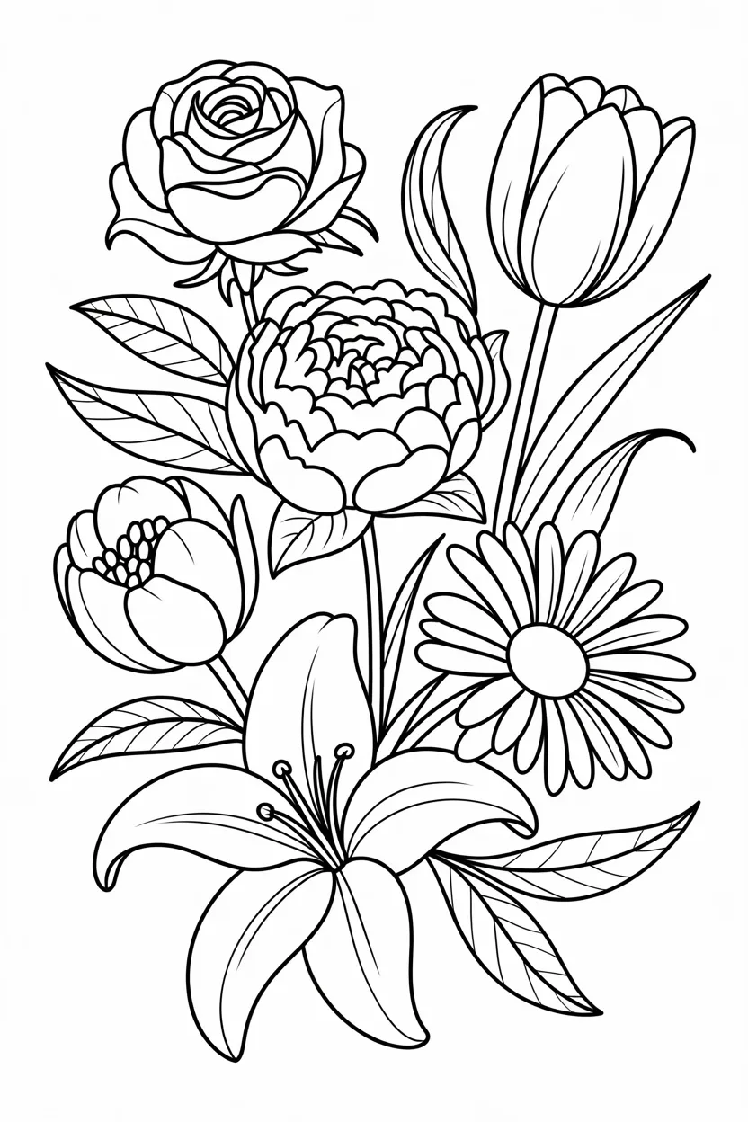 5 flowers coloring pages free printable