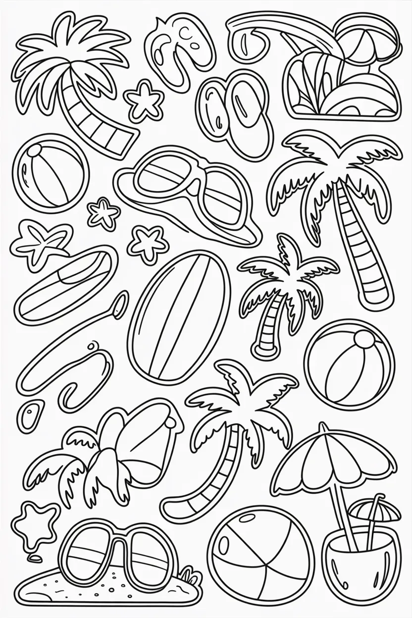 Vacation Doodles Coloring Pages Free Printable