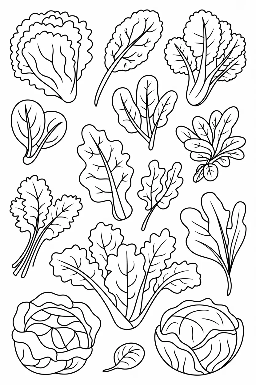 5 Leafy Vegetables coloring pages free printable