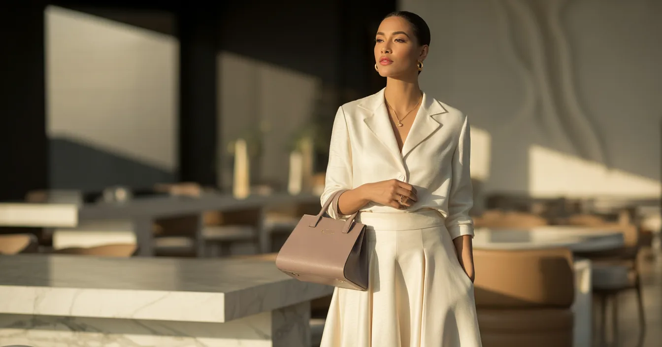 Elegant Cream Two-Piece Midi Ensemble