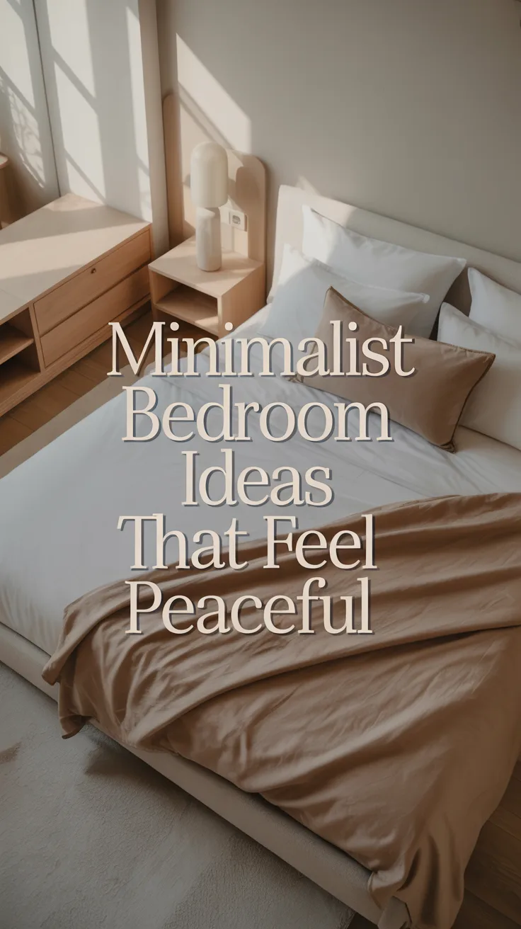 A calm minimalist bedroom with clean intentional styling,  simple low bed, white and taupe bedding, minimal decor, pale wood furniture, soft natural light, uncluttered nightstands, subtle texture, serene and peaceful mood, realistic interior design photography, elevated simplicity, airy modern bedroom, restful and refined, clean composition with luxurious restraint