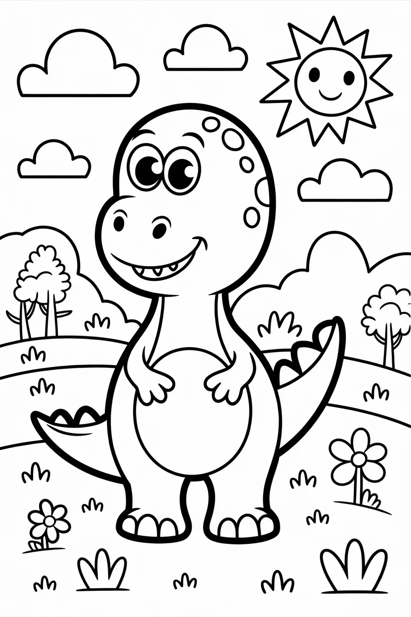 5 Dinosaurs coloring pages free printable