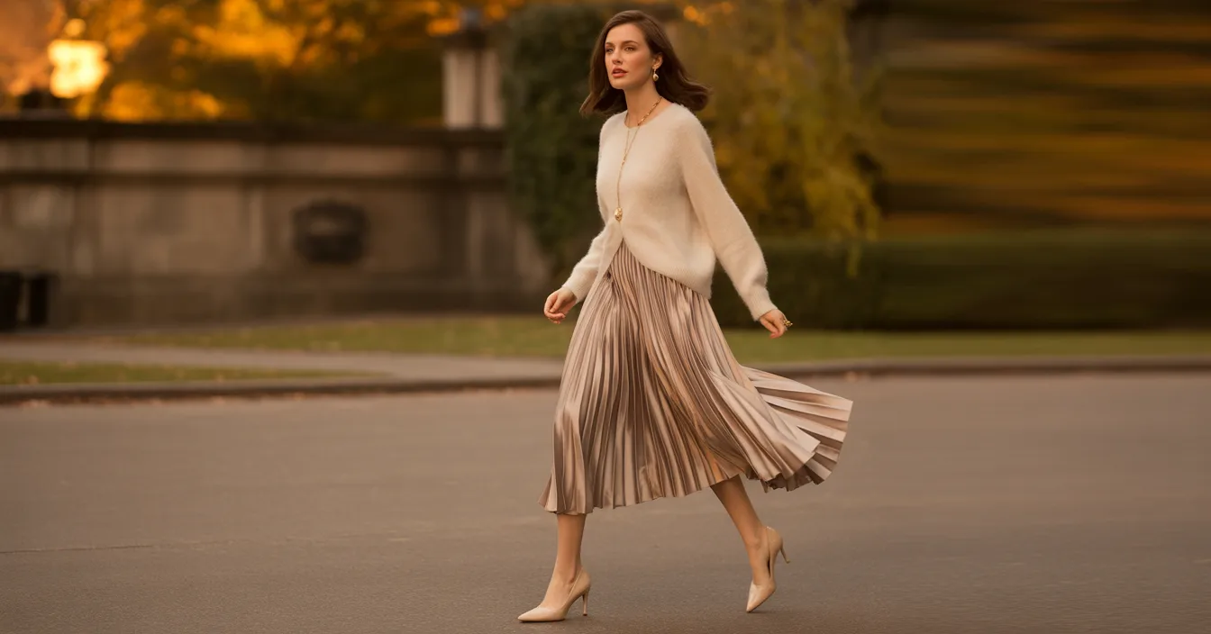 Pleated Midi Skirt and Sweater