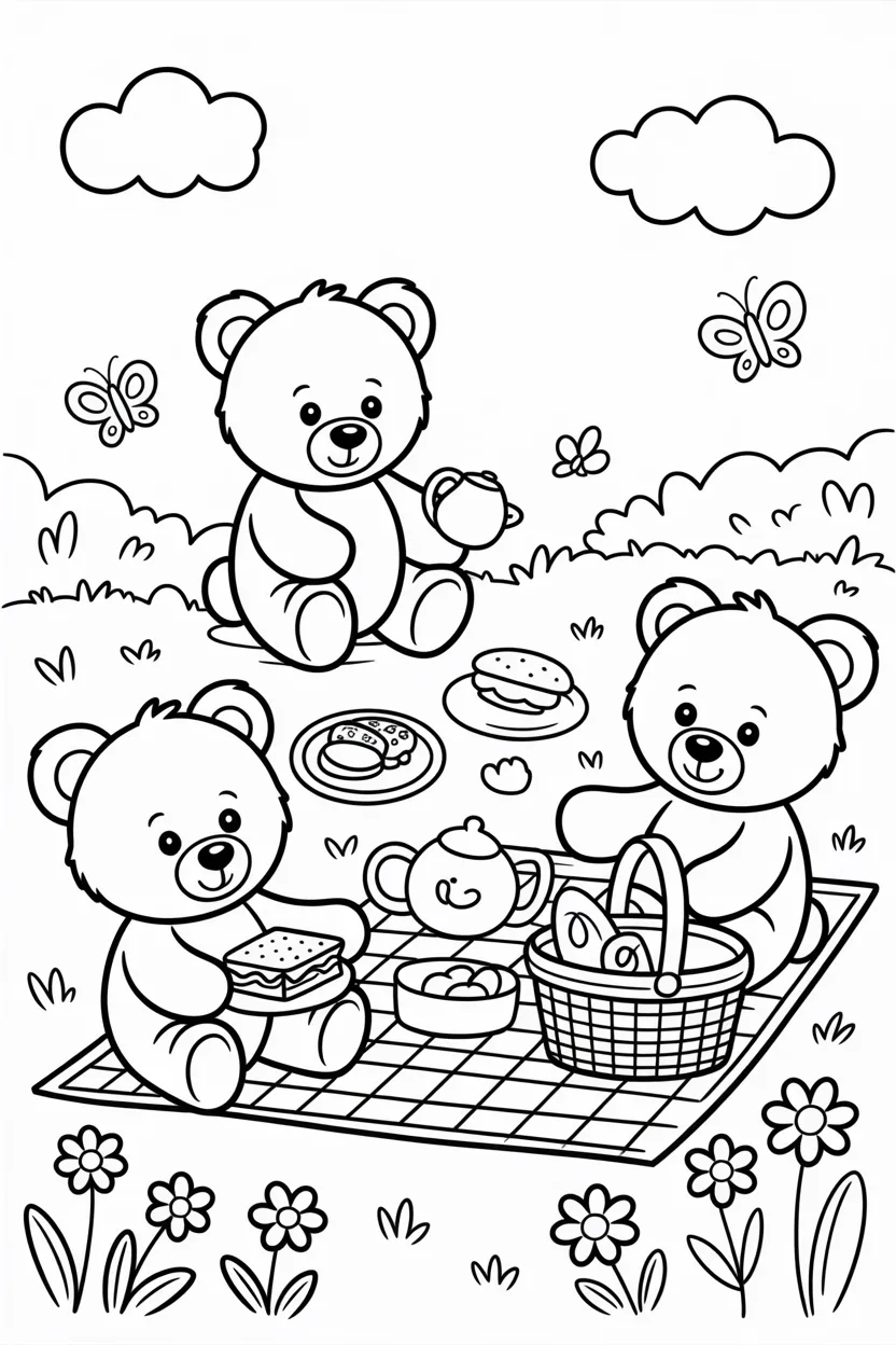Teddy bear picnic coloring pages