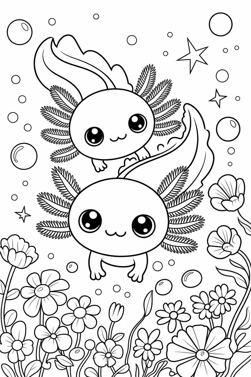 Kawaii axolotls coloring pages free printable