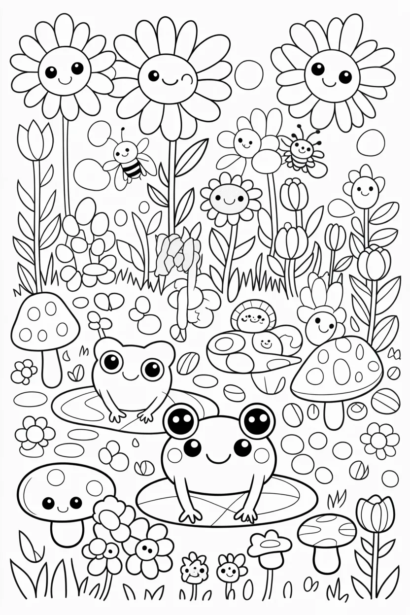 Kawaii garden friends coloring pages free printable