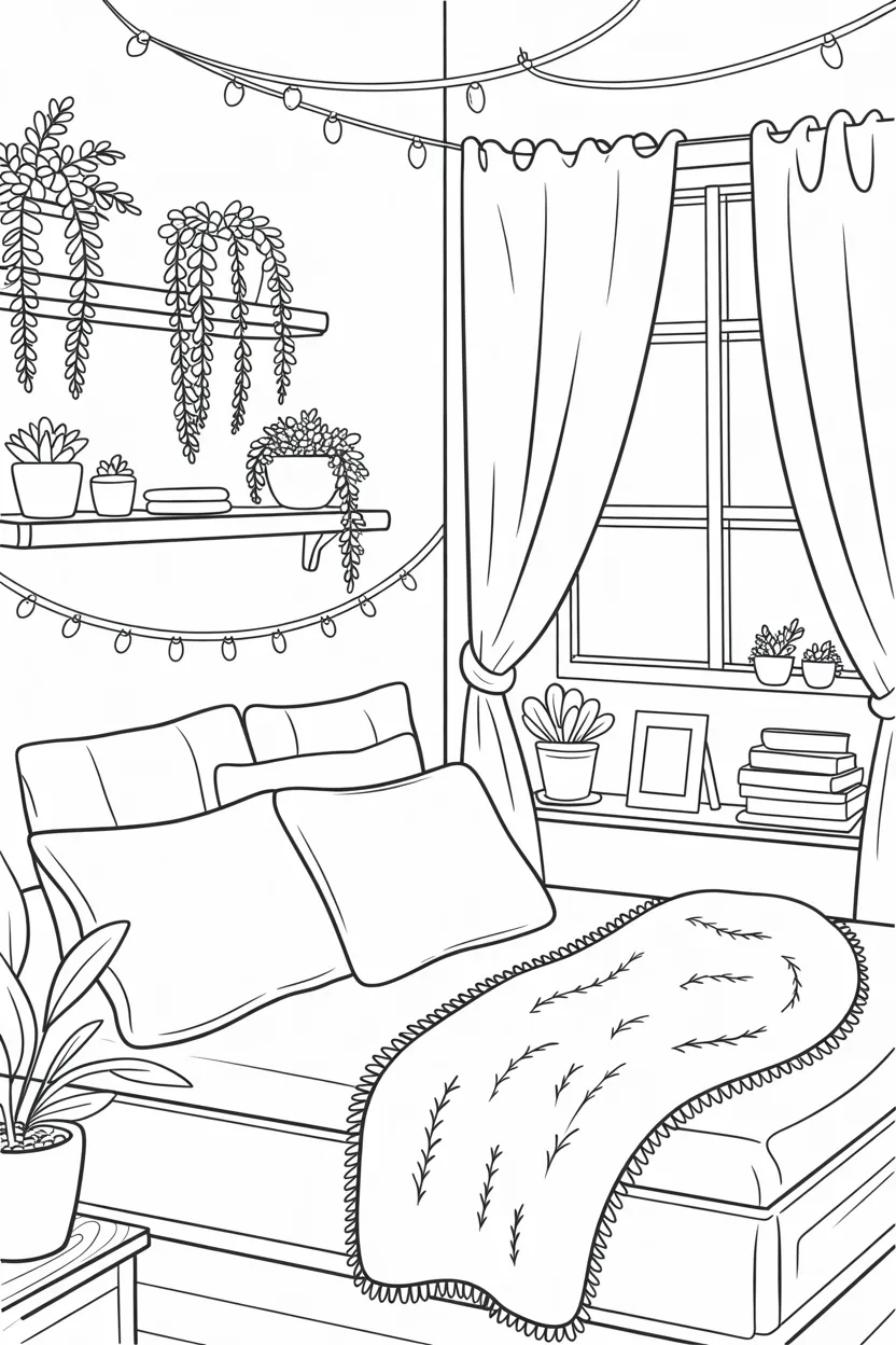 Cozy bedroom coloring pages free printable
