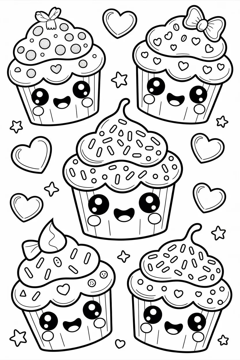 Kawaii cupcakes coloring pages free printable