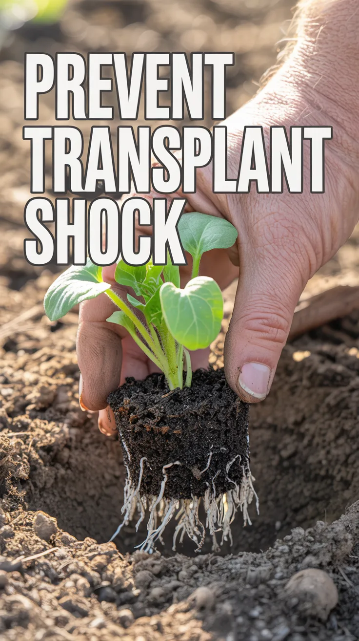 Vegetable seedling being planted into a hole with worm castings added to reduce transplant shock.