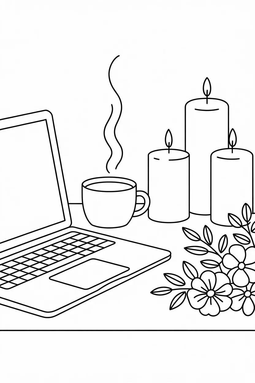 aesthetic desk setup coloring pages free printable