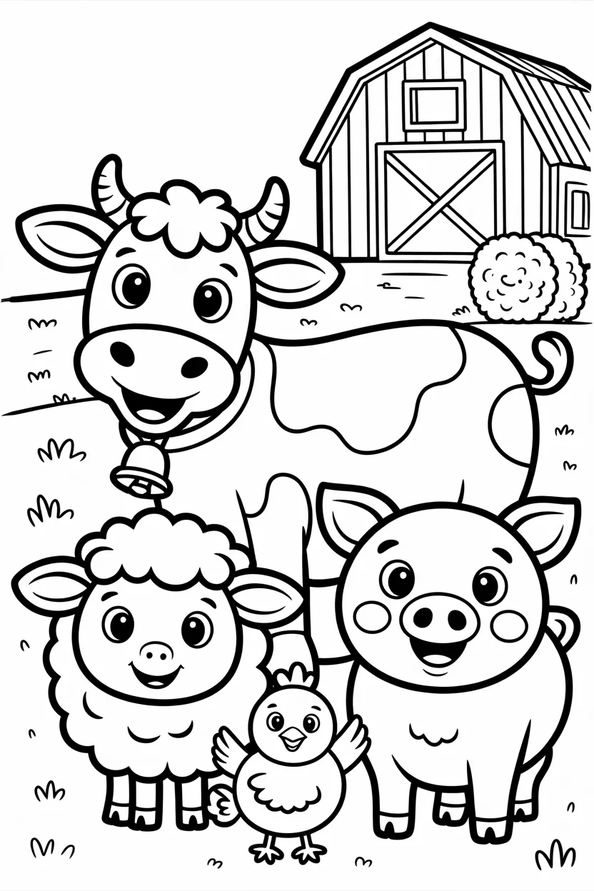 5 Farm animals coloring pages free printable