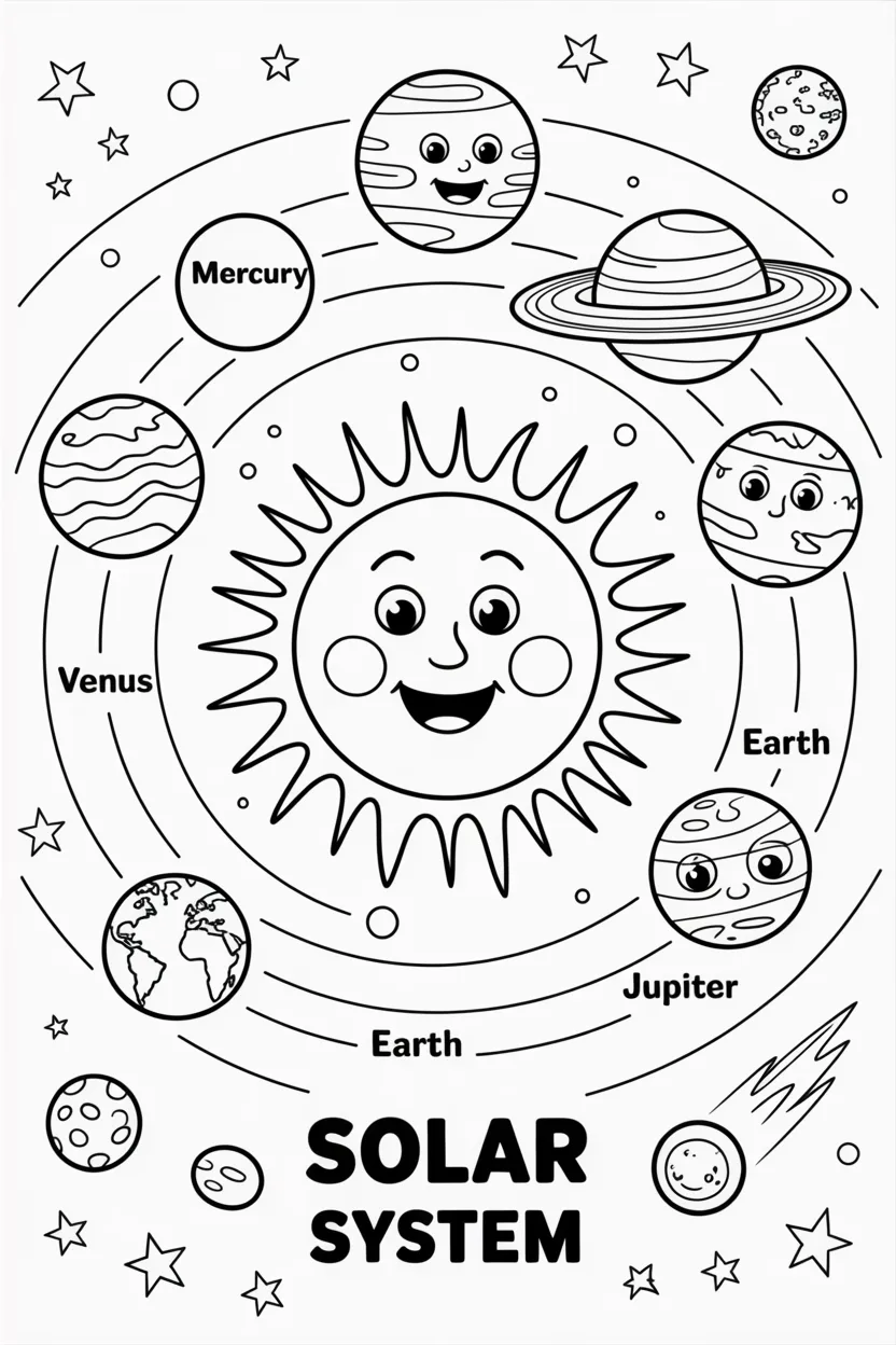 5 solar system learning coloring pages free printable