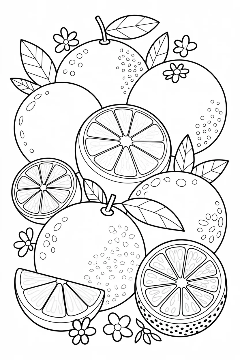 5 Citrus Fruits coloring pages free printable