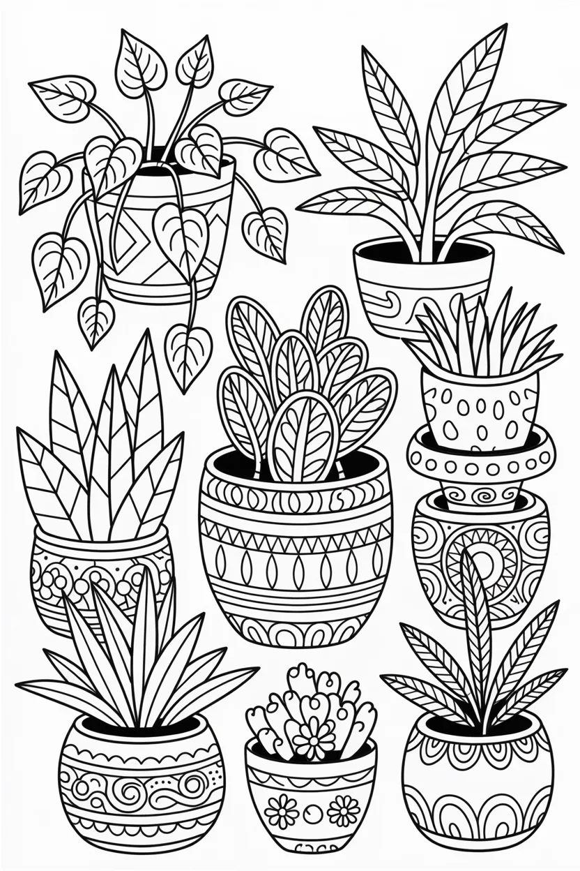 plants in aesthetic pots coloring pages free printable