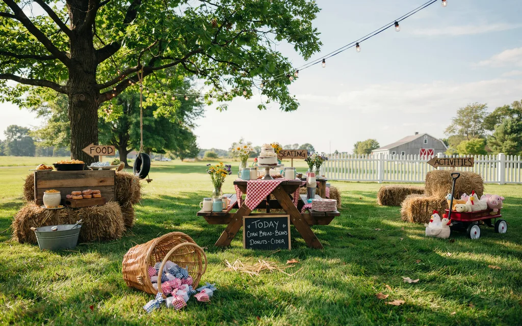 Where Should I Set Up Areas Like Food, Seating, & Activities in a Farm-Style Layout?